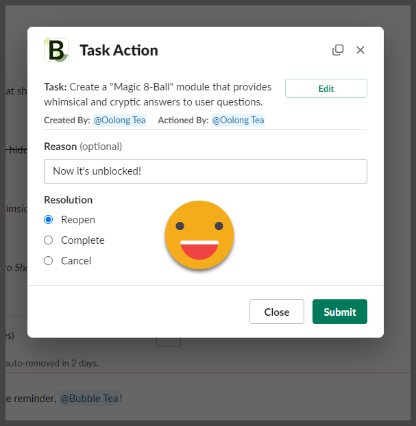 Task reopen functionality