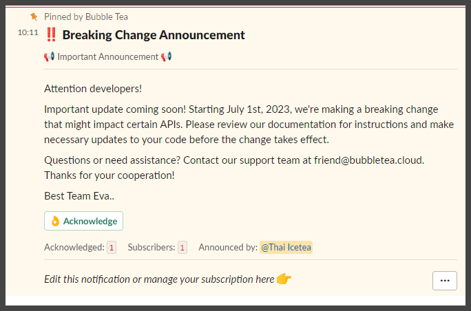 Announcement message