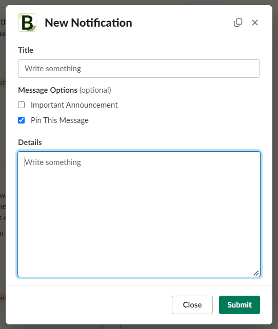 New announcement modal